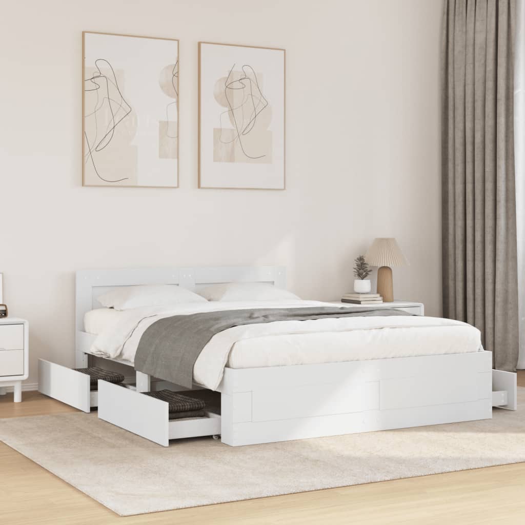 Bedframe met hoofdeinde zonder matras 140x190 cm wit is nu te koop bij PeponiXL, paradijselijk wonen!