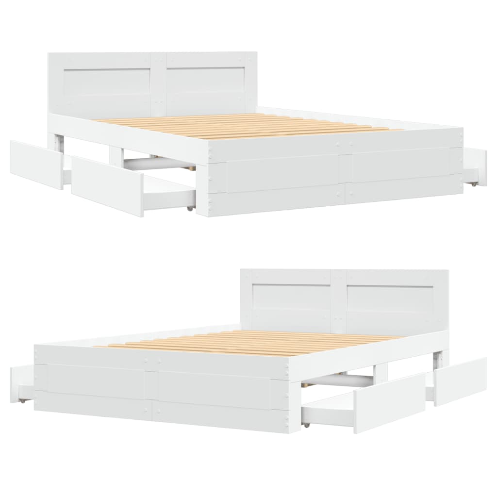 Bedframe met hoofdeinde bewerkt hout wit 120x190 cm is nu te koop bij PeponiXL, paradijselijk wonen!