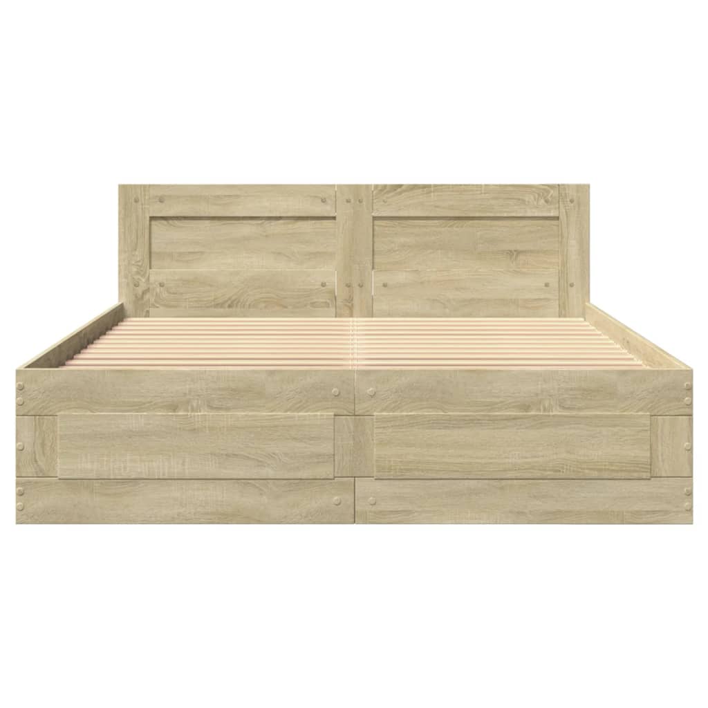 Bedframe met hoofdeinde bewerkt hout sonoma eiken 120x190 cm is nu te koop bij PeponiXL, paradijselijk wonen!