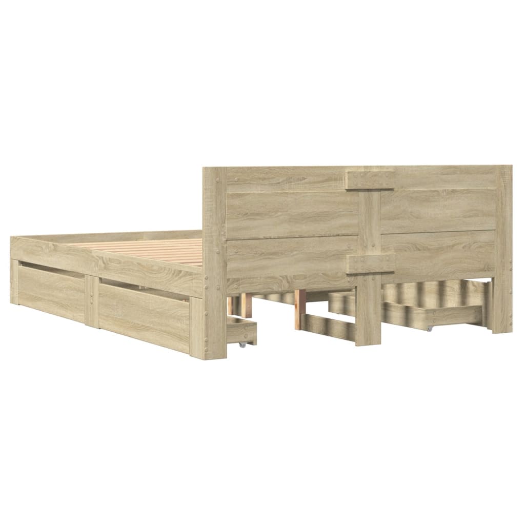 Bedframe met hoofdeinde bewerkt hout sonoma eiken 120x190 cm is nu te koop bij PeponiXL, paradijselijk wonen!