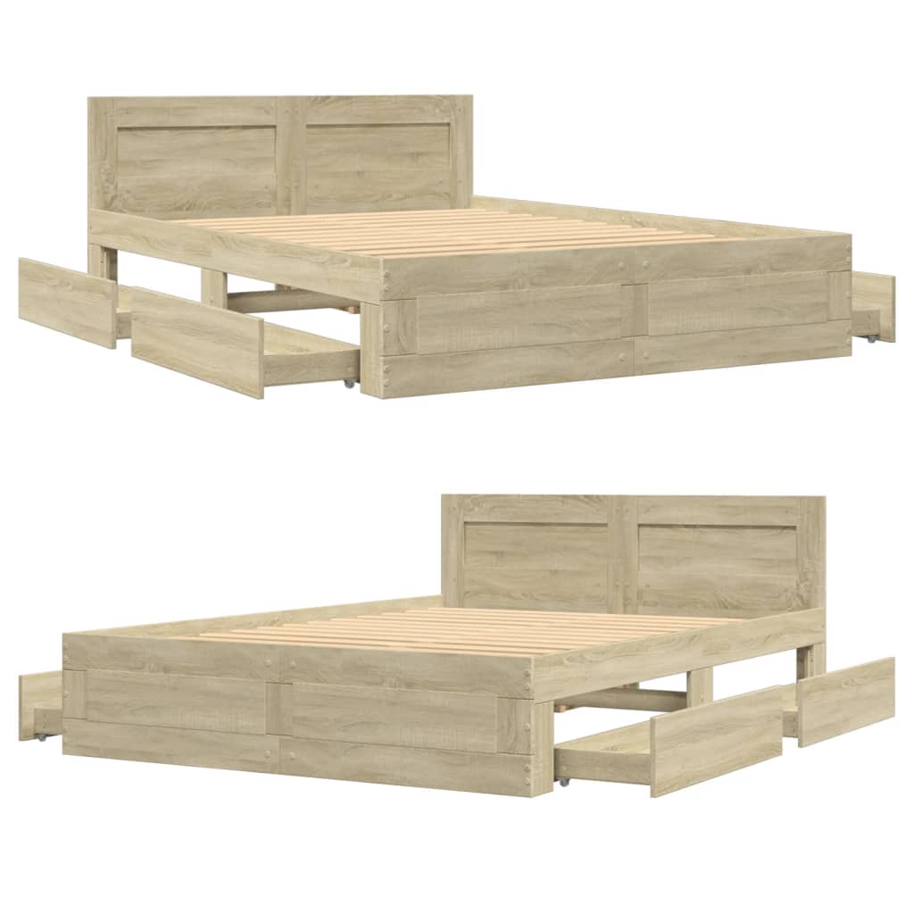 Bedframe met hoofdeinde bewerkt hout sonoma eiken 120x190 cm is nu te koop bij PeponiXL, paradijselijk wonen!