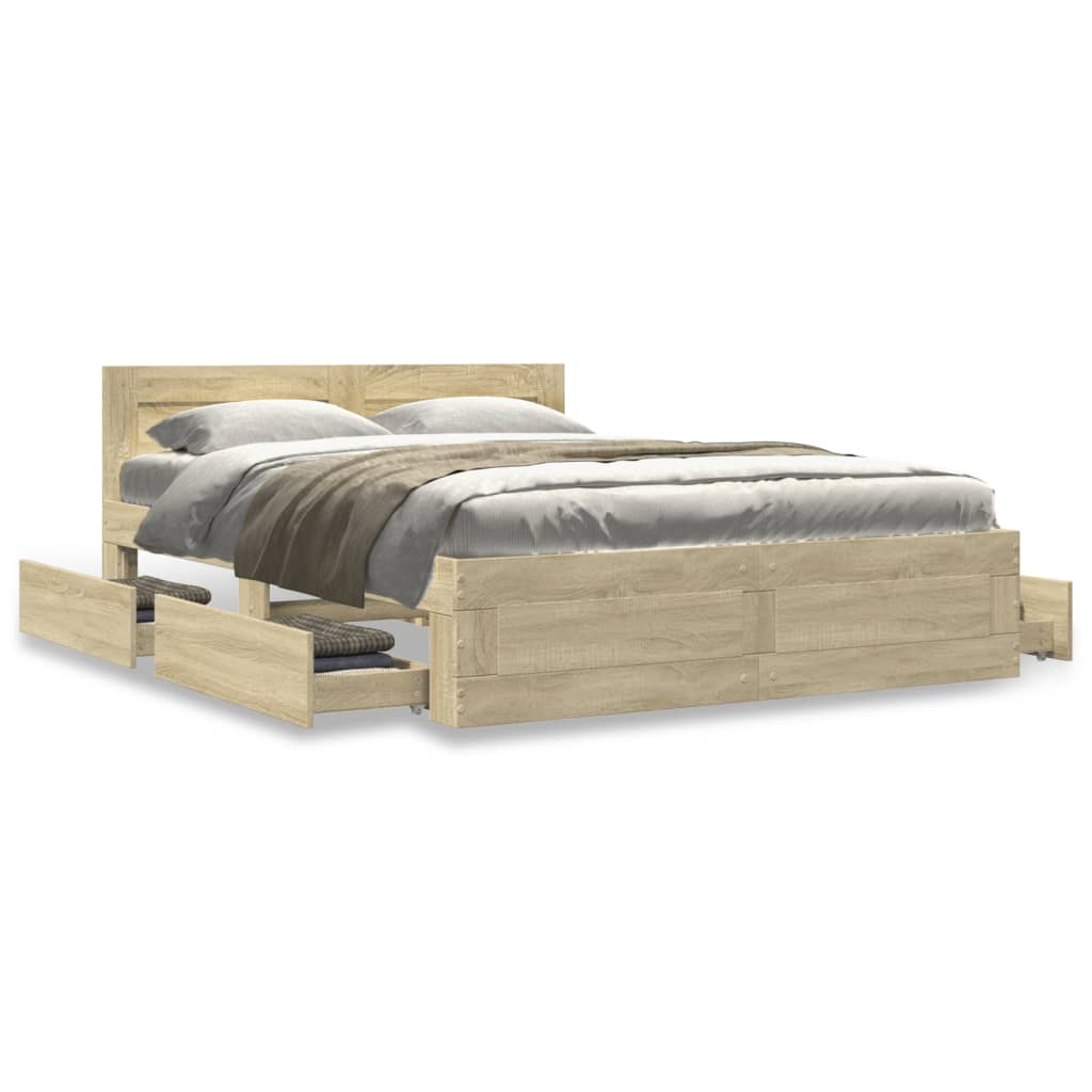 Bedframe met hoofdeinde bewerkt hout sonoma eiken 120x190 cm is nu te koop bij PeponiXL, paradijselijk wonen!