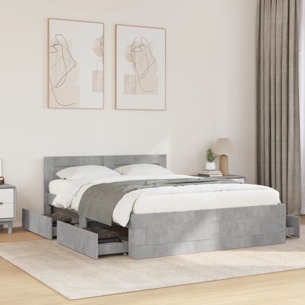 Bedframe met hoofdeinde bewerkt hout betongrijs 120x190 cm is nu te koop bij PeponiXL, paradijselijk wonen!