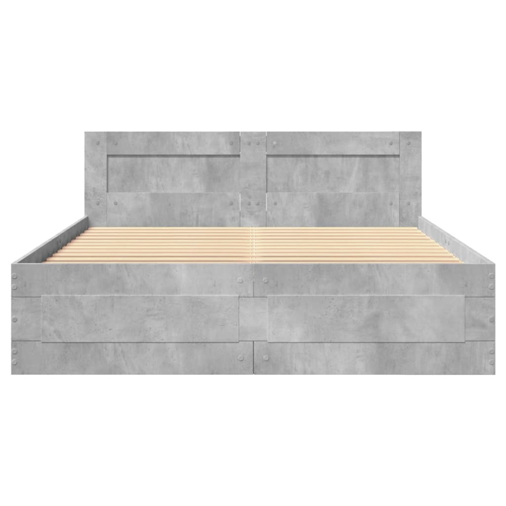 Bedframe met hoofdeinde bewerkt hout betongrijs 120x190 cm is nu te koop bij PeponiXL, paradijselijk wonen!