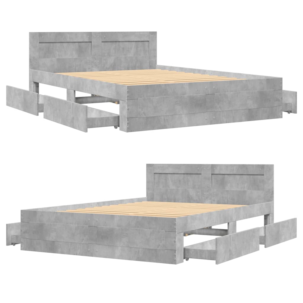 Bedframe met hoofdeinde bewerkt hout betongrijs 120x190 cm is nu te koop bij PeponiXL, paradijselijk wonen!