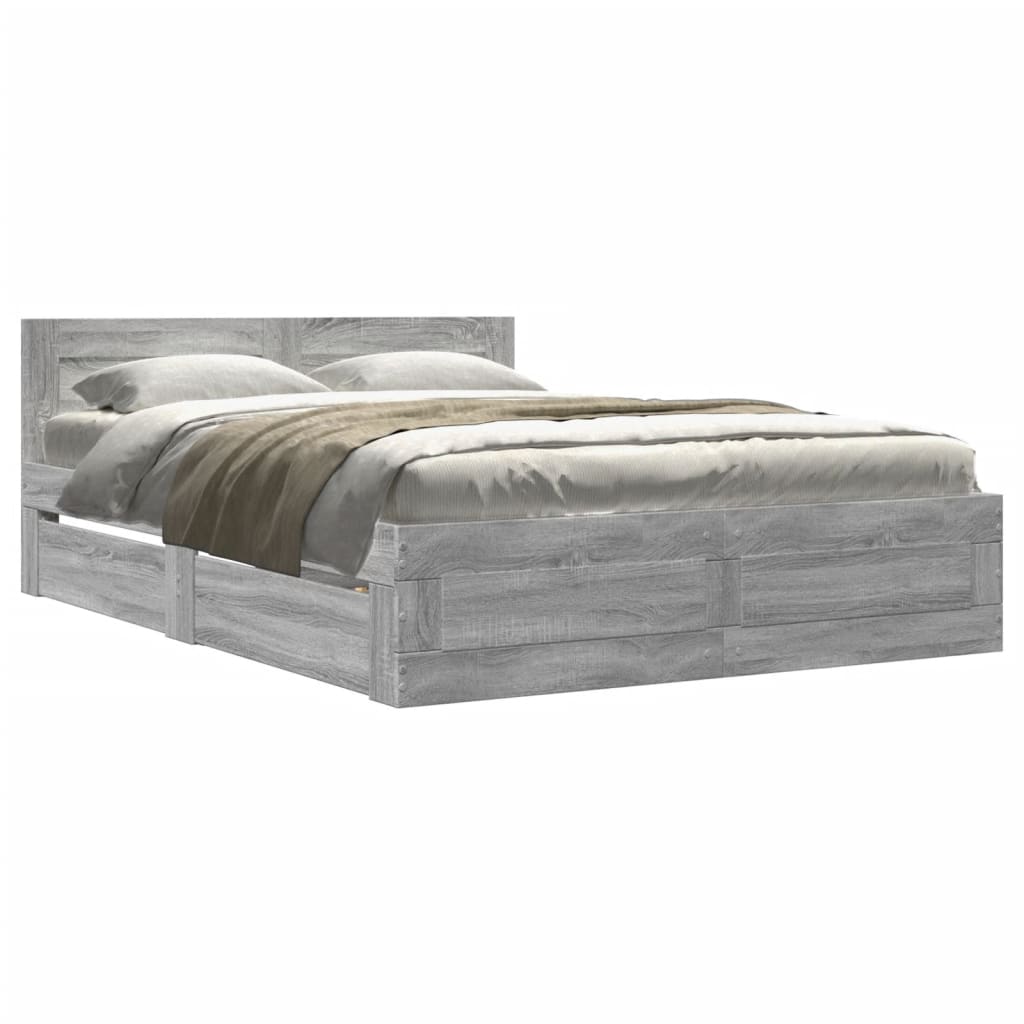 Bedframe met hoofdeinde grijs sonoma eiken 120x190 cm is nu te koop bij PeponiXL, paradijselijk wonen!