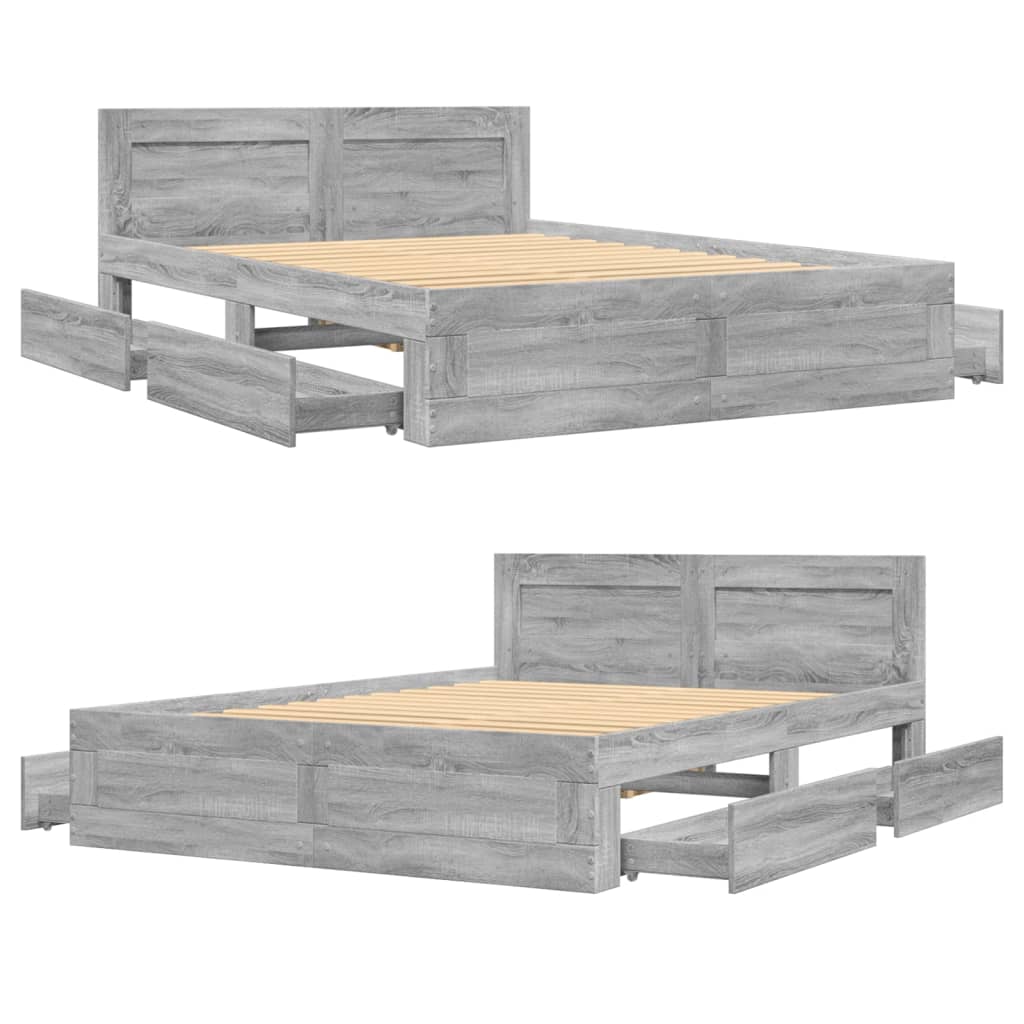 Bedframe met hoofdeinde grijs sonoma eiken 120x190 cm is nu te koop bij PeponiXL, paradijselijk wonen!