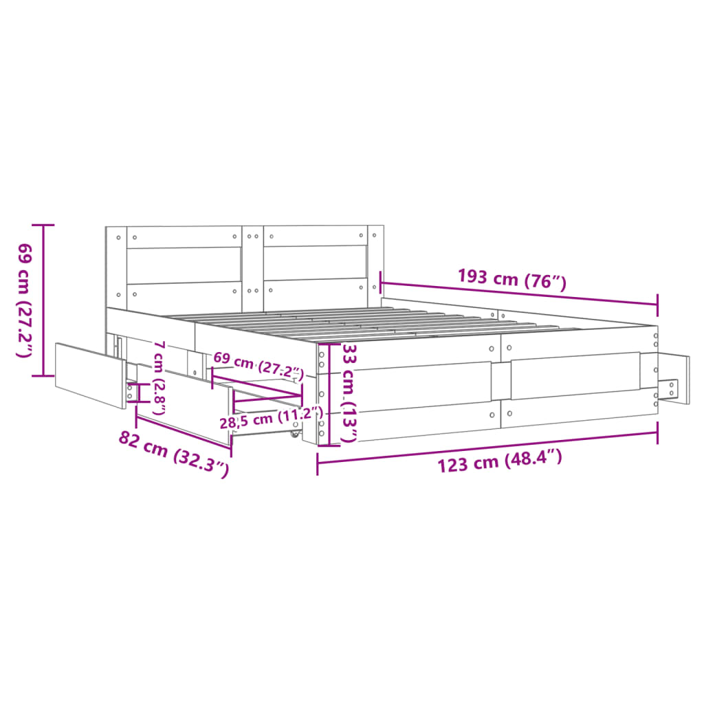 Bedframe met hoofdeinde grijs sonoma eiken 120x190 cm is nu te koop bij PeponiXL, paradijselijk wonen!