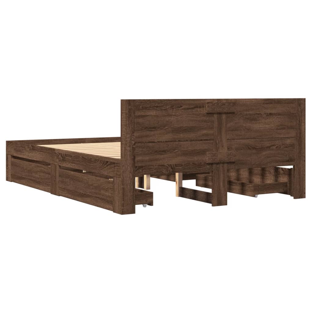 Bedframe met hoofdeinde bruin eikenkleur 120x190 cm is nu te koop bij PeponiXL, paradijselijk wonen!