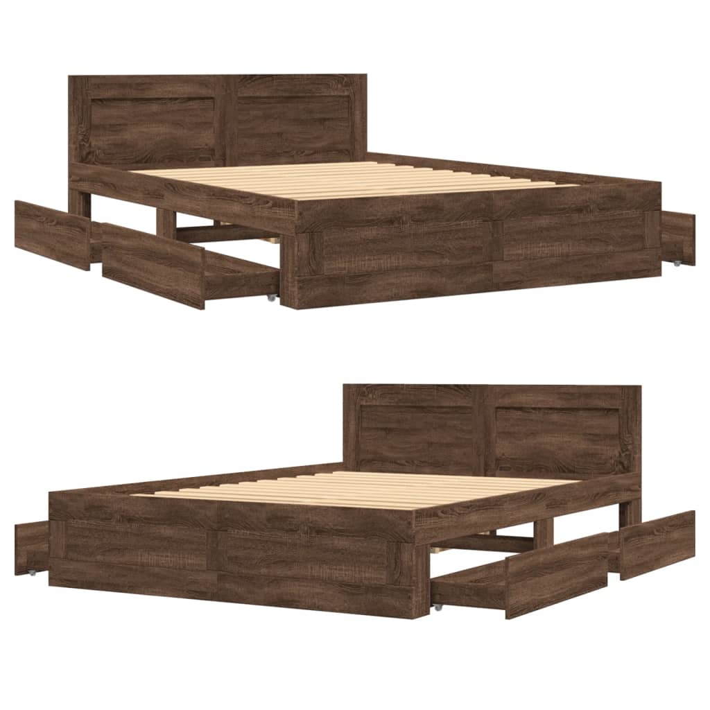 Bedframe met hoofdeinde bruin eikenkleur 120x190 cm is nu te koop bij PeponiXL, paradijselijk wonen!