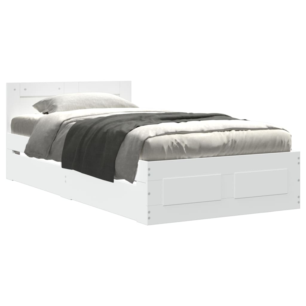 Bedframe met hoofdbord bewerkt hout wit 75x190 cm is nu te koop bij PeponiXL, paradijselijk wonen!