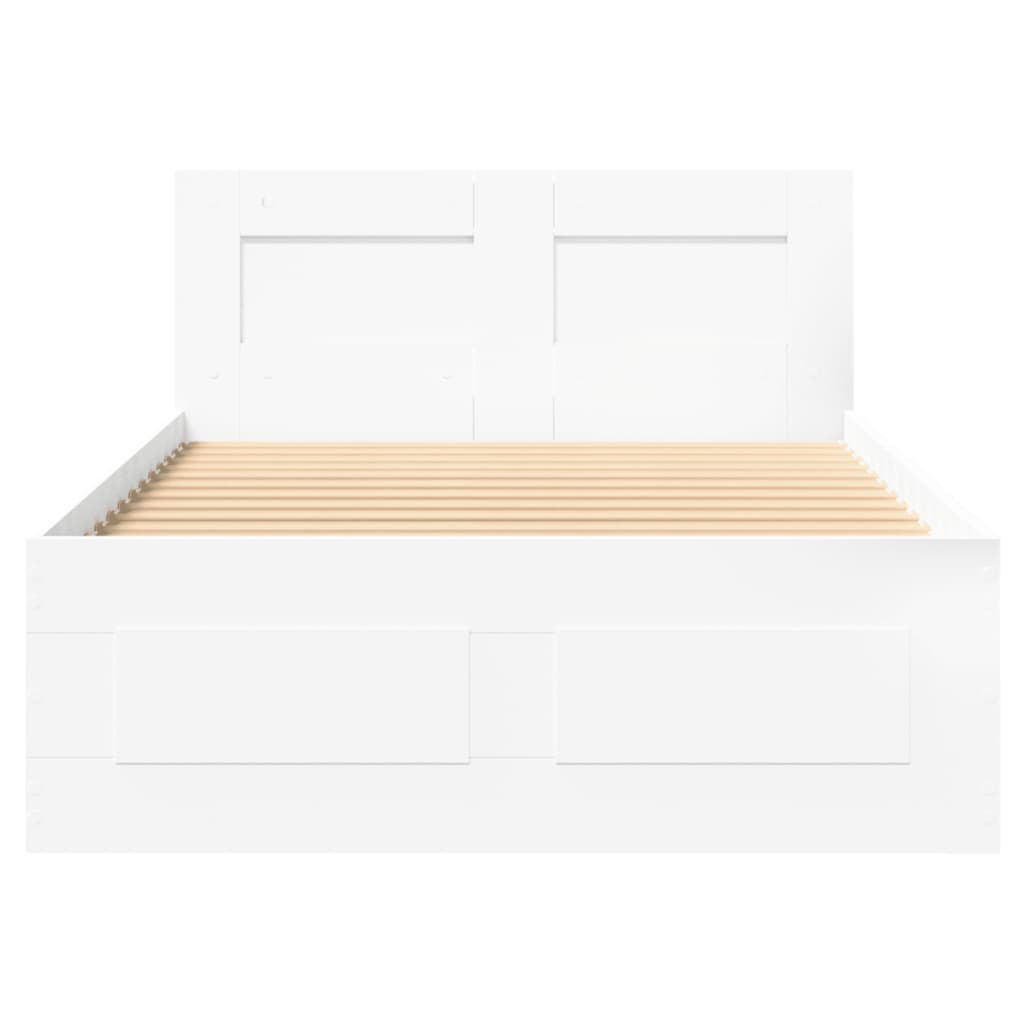 Bedframe met hoofdbord bewerkt hout wit 75x190 cm is nu te koop bij PeponiXL, paradijselijk wonen!