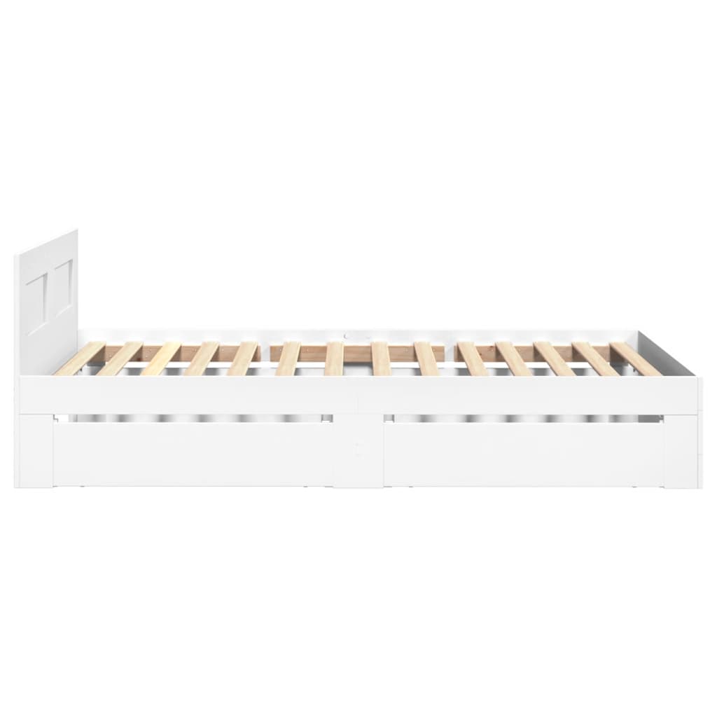 Bedframe met hoofdbord bewerkt hout wit 75x190 cm is nu te koop bij PeponiXL, paradijselijk wonen!