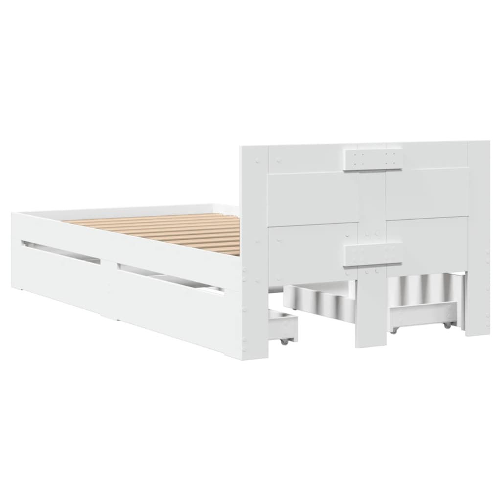 Bedframe met hoofdbord bewerkt hout wit 75x190 cm is nu te koop bij PeponiXL, paradijselijk wonen!