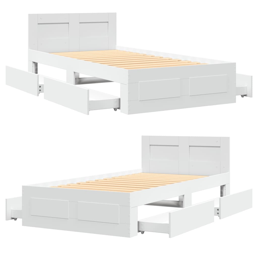 Bedframe met hoofdbord bewerkt hout wit 75x190 cm is nu te koop bij PeponiXL, paradijselijk wonen!