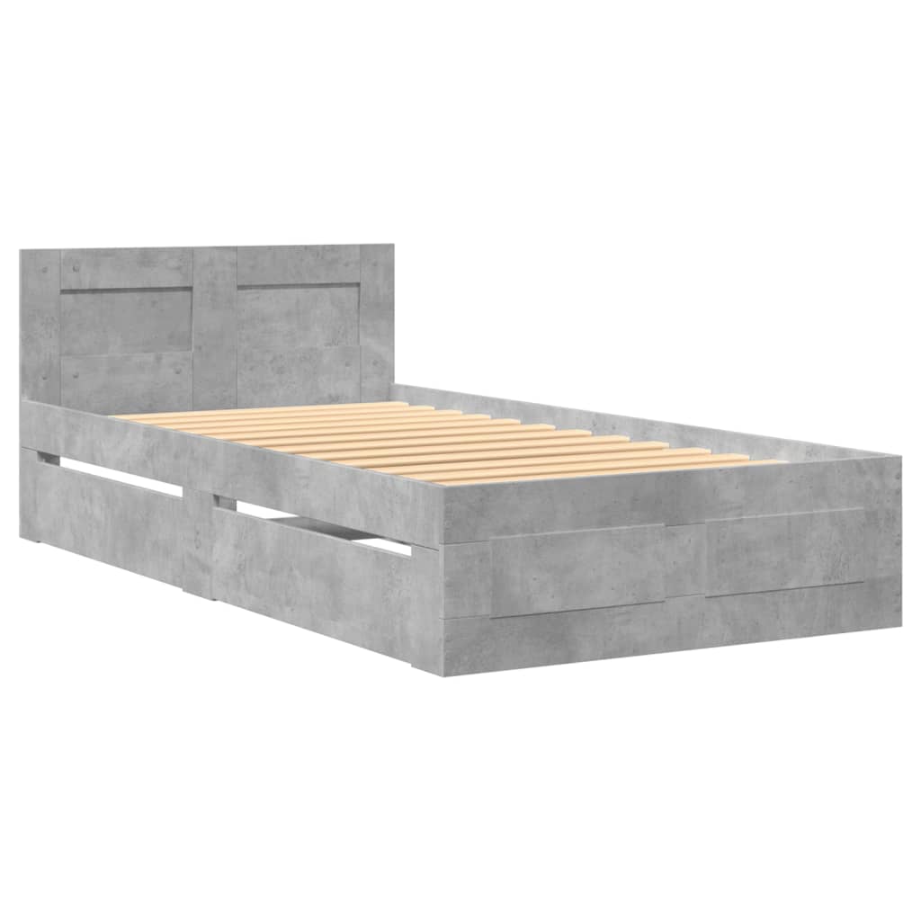 Bedframe met hoofdbord bewerkt hout betongrijs 75x190 cm is nu te koop bij PeponiXL, paradijselijk wonen!