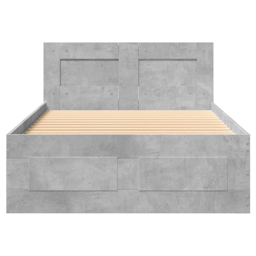 Bedframe met hoofdbord bewerkt hout betongrijs 75x190 cm is nu te koop bij PeponiXL, paradijselijk wonen!