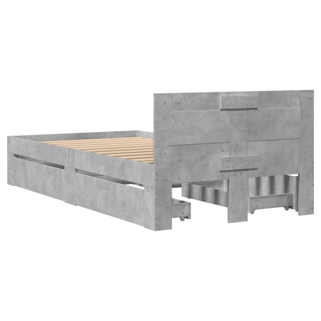 Bedframe met hoofdbord bewerkt hout betongrijs 75x190 cm is nu te koop bij PeponiXL, paradijselijk wonen!