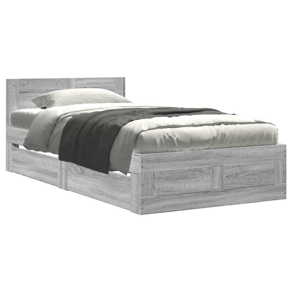 Bedframe met hoofdbord bewerkt hout grijs sonoma 75x190 cm is nu te koop bij PeponiXL, paradijselijk wonen!