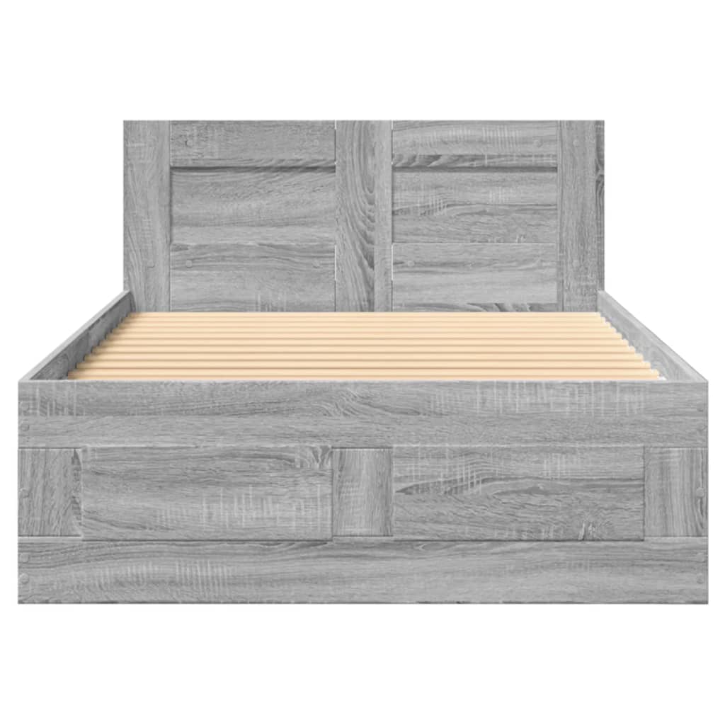 Bedframe met hoofdbord bewerkt hout grijs sonoma 75x190 cm is nu te koop bij PeponiXL, paradijselijk wonen!