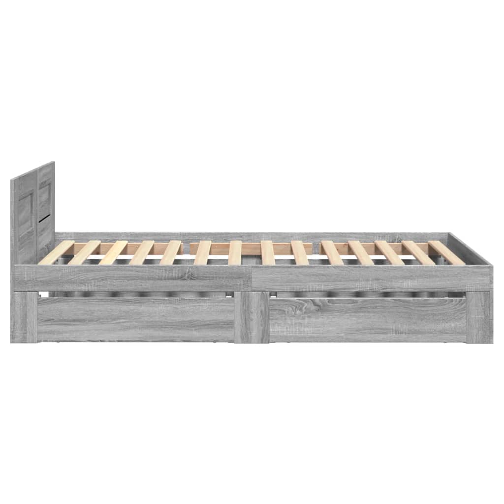 Bedframe met hoofdbord bewerkt hout grijs sonoma 75x190 cm is nu te koop bij PeponiXL, paradijselijk wonen!
