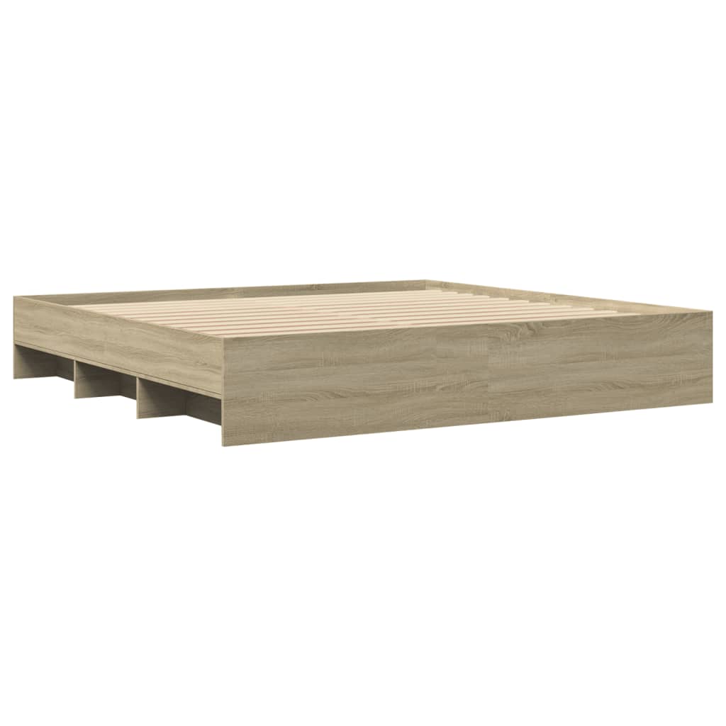 Bedframe zonder matras 200x200cm spaanplaat sonoma eikenkleurig is nu te koop bij PeponiXL, paradijselijk wonen!