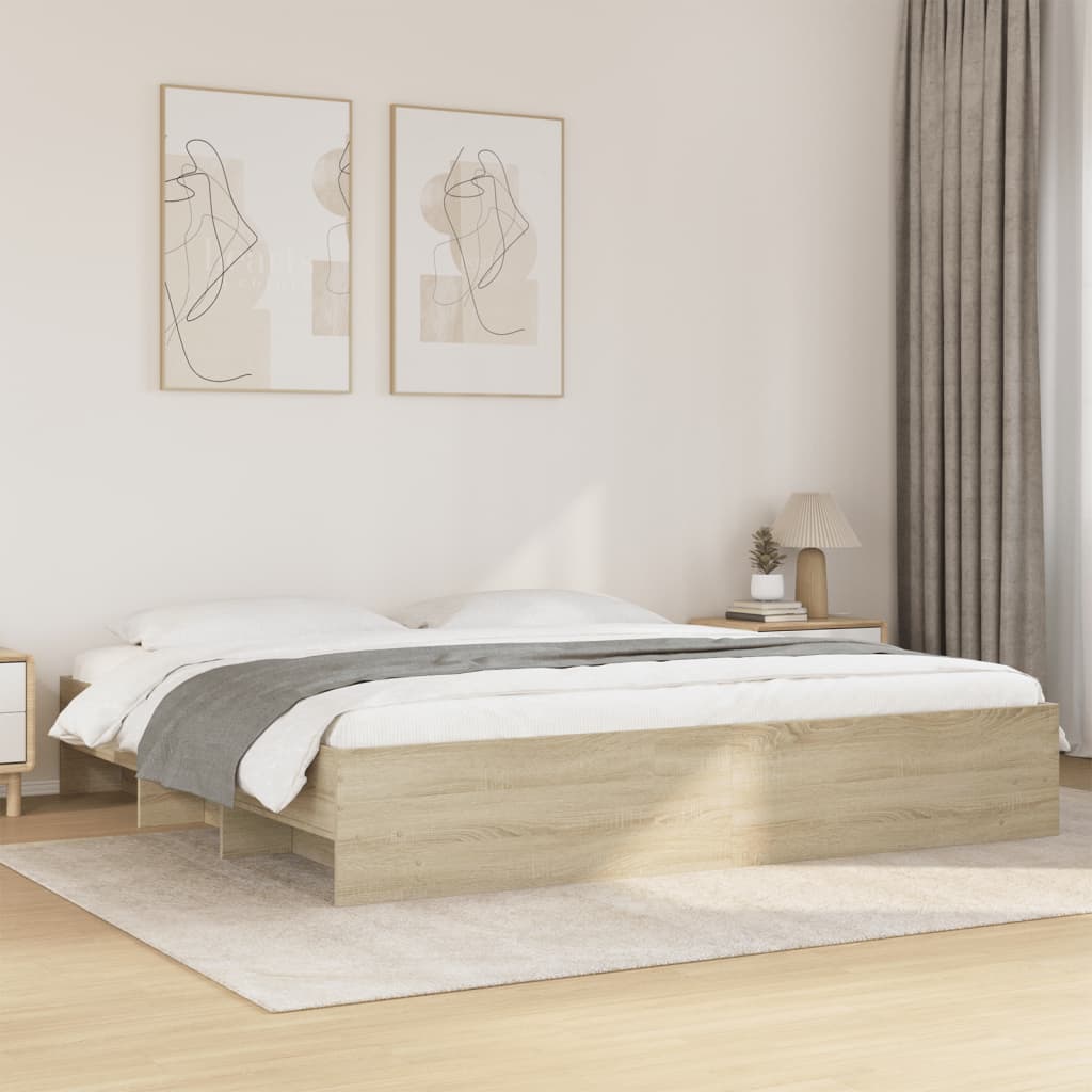 Bedframe zonder matras 200x200cm spaanplaat sonoma eikenkleurig is nu te koop bij PeponiXL, paradijselijk wonen!