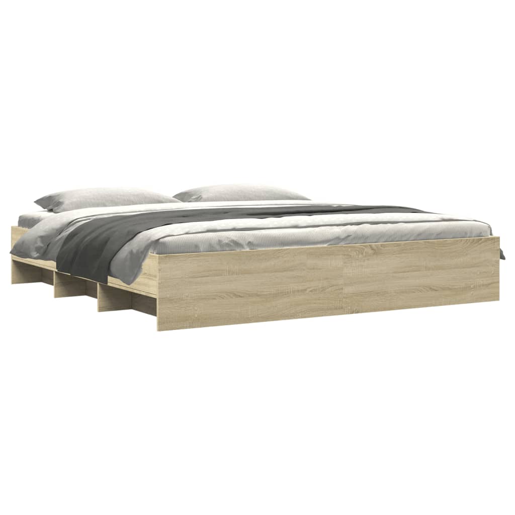 Bedframe zonder matras 200x200cm spaanplaat sonoma eikenkleurig is nu te koop bij PeponiXL, paradijselijk wonen!
