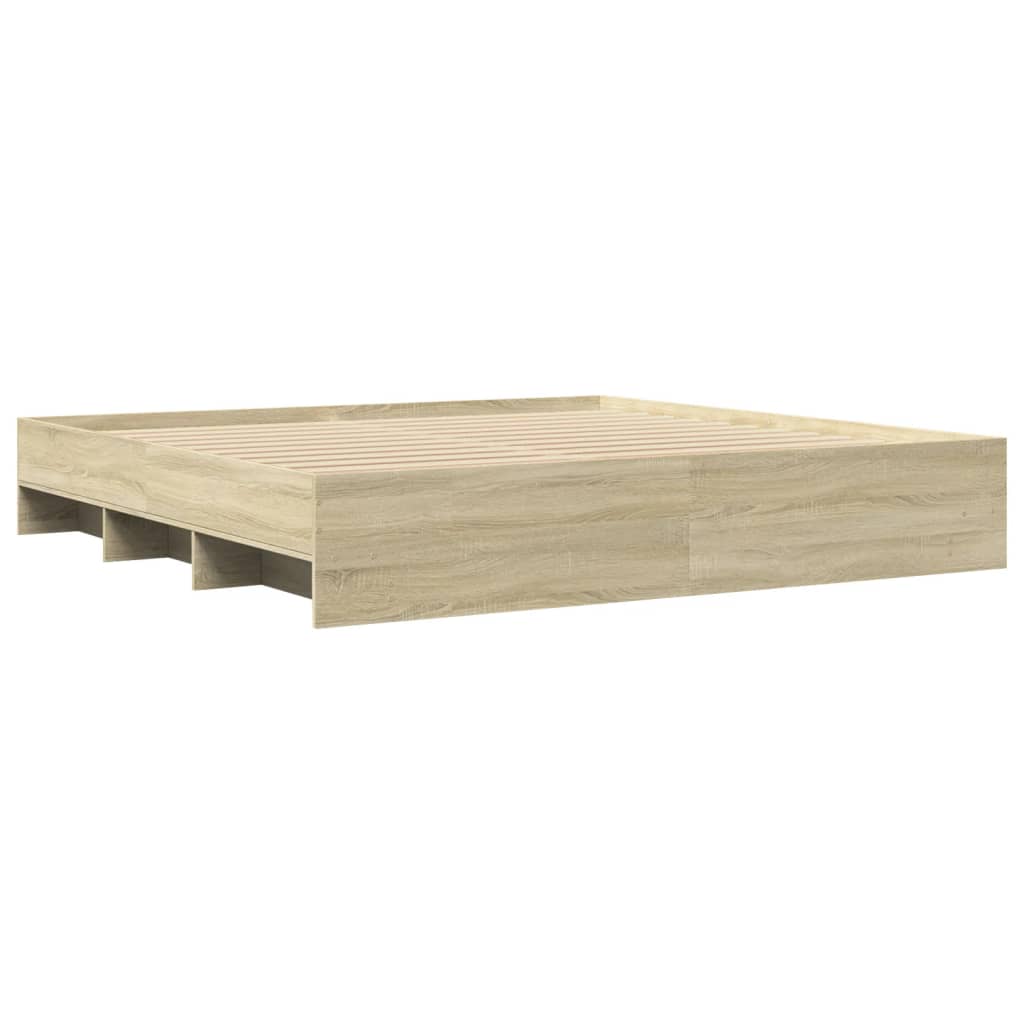 Bedframe zonder matras 200x200cm spaanplaat sonoma eikenkleurig is nu te koop bij PeponiXL, paradijselijk wonen!
