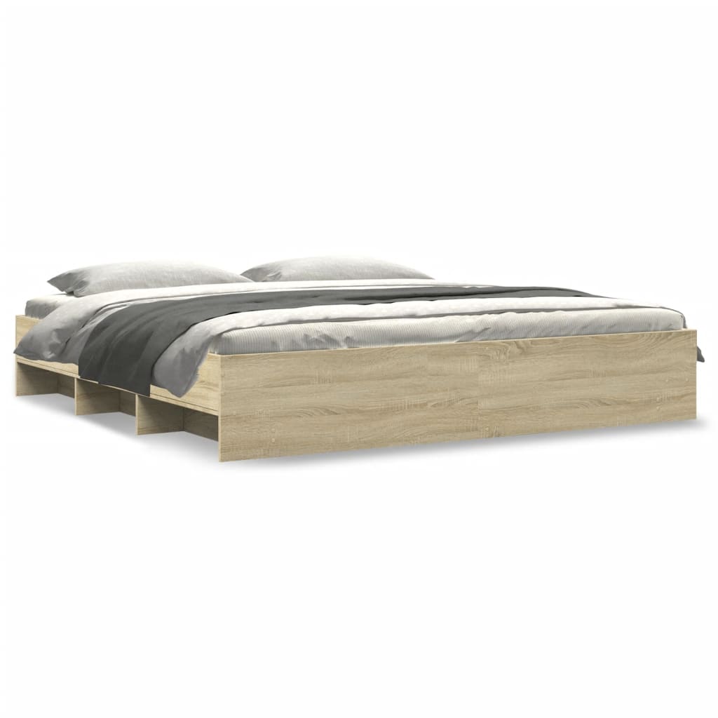Bedframe zonder matras 200x200cm spaanplaat sonoma eikenkleurig is nu te koop bij PeponiXL, paradijselijk wonen!