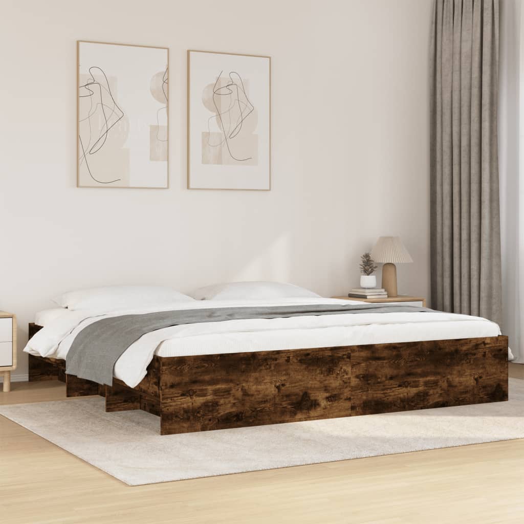Bedframe zonder matras 200x200 cm spaanplaat gerookt eiken is nu te koop bij PeponiXL, paradijselijk wonen!