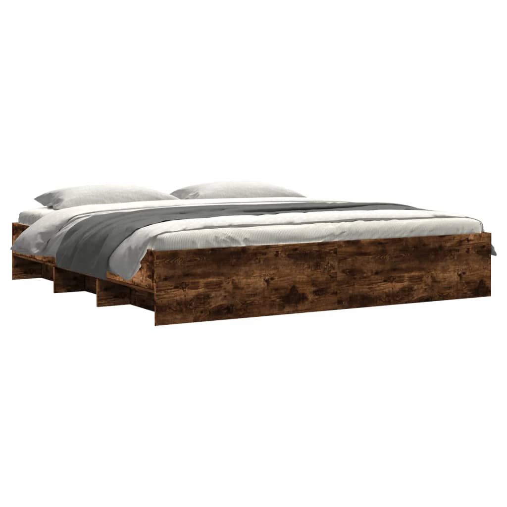 Bedframe zonder matras 200x200 cm spaanplaat gerookt eiken is nu te koop bij PeponiXL, paradijselijk wonen!