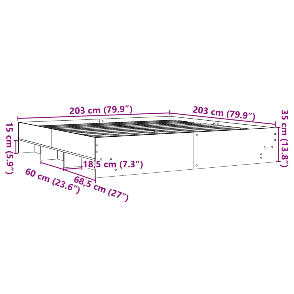 Bedframe zonder matras 200x200 cm spaanplaat gerookt eiken is nu te koop bij PeponiXL, paradijselijk wonen!