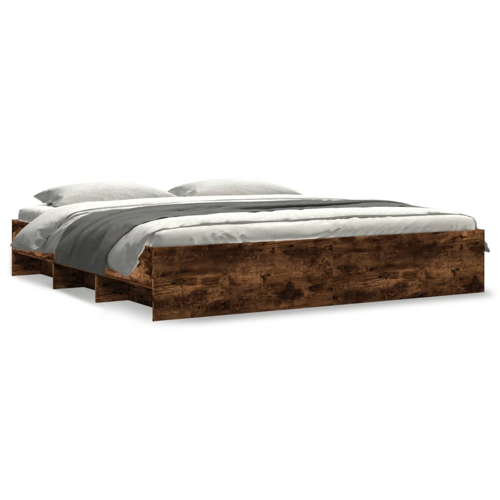 Bedframe zonder matras 200x200 cm spaanplaat gerookt eiken is nu te koop bij PeponiXL, paradijselijk wonen!