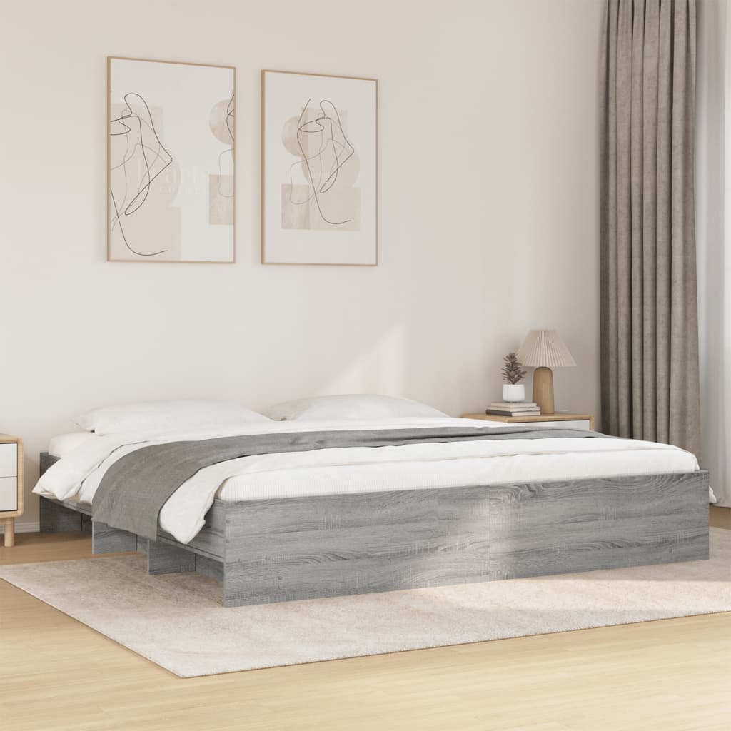 Bedframe bewerkt hout grijs sonoma eikenkleurig 200x200 cm is nu te koop bij PeponiXL, paradijselijk wonen!