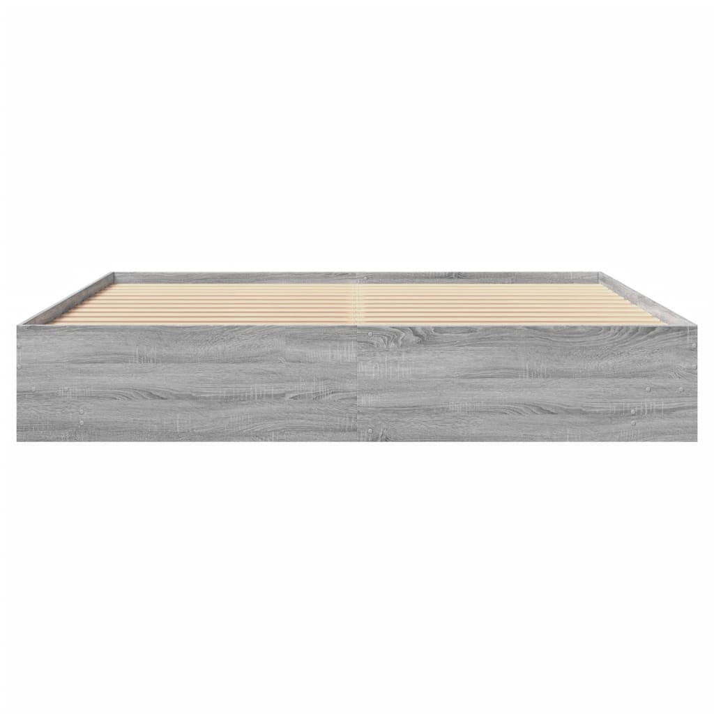 Bedframe bewerkt hout grijs sonoma eikenkleurig 200x200 cm is nu te koop bij PeponiXL, paradijselijk wonen!
