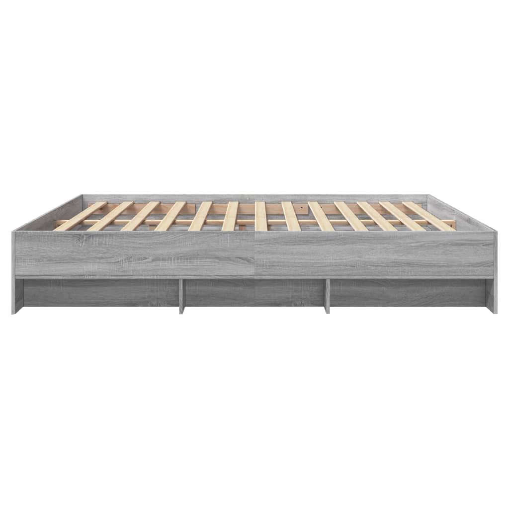 Bedframe bewerkt hout grijs sonoma eikenkleurig 200x200 cm is nu te koop bij PeponiXL, paradijselijk wonen!