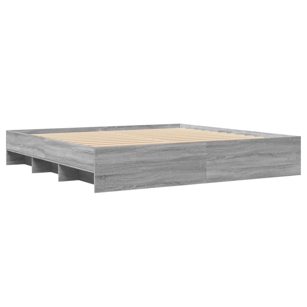 Bedframe bewerkt hout grijs sonoma eikenkleurig 200x200 cm is nu te koop bij PeponiXL, paradijselijk wonen!