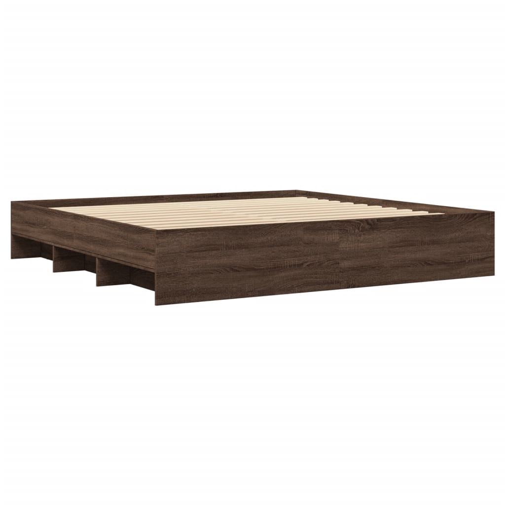 Bedframe zonder matras 200x200 cm spaanplaat bruin eikenkleurig is nu te koop bij PeponiXL, paradijselijk wonen!