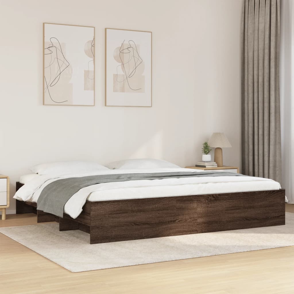 Bedframe zonder matras 200x200 cm spaanplaat bruin eikenkleurig is nu te koop bij PeponiXL, paradijselijk wonen!