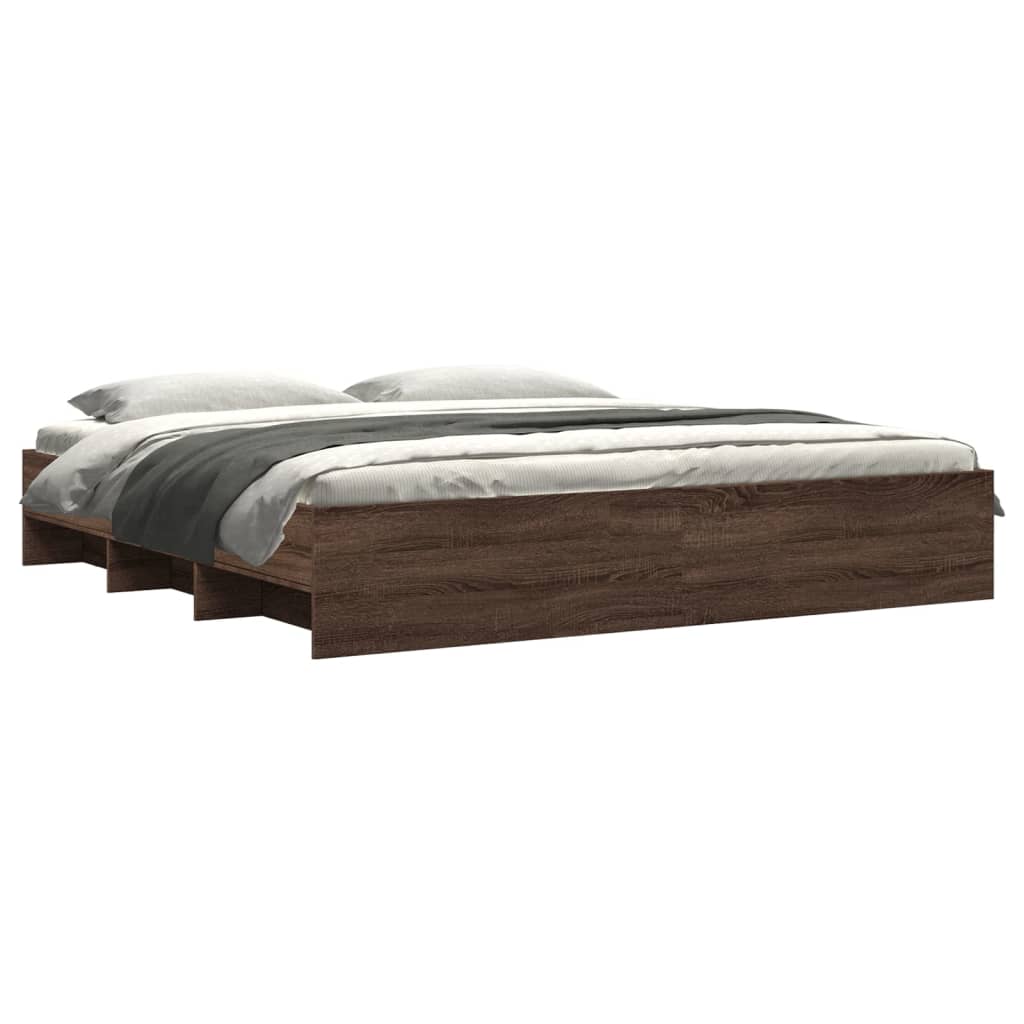 Bedframe zonder matras 200x200 cm spaanplaat bruin eikenkleurig is nu te koop bij PeponiXL, paradijselijk wonen!