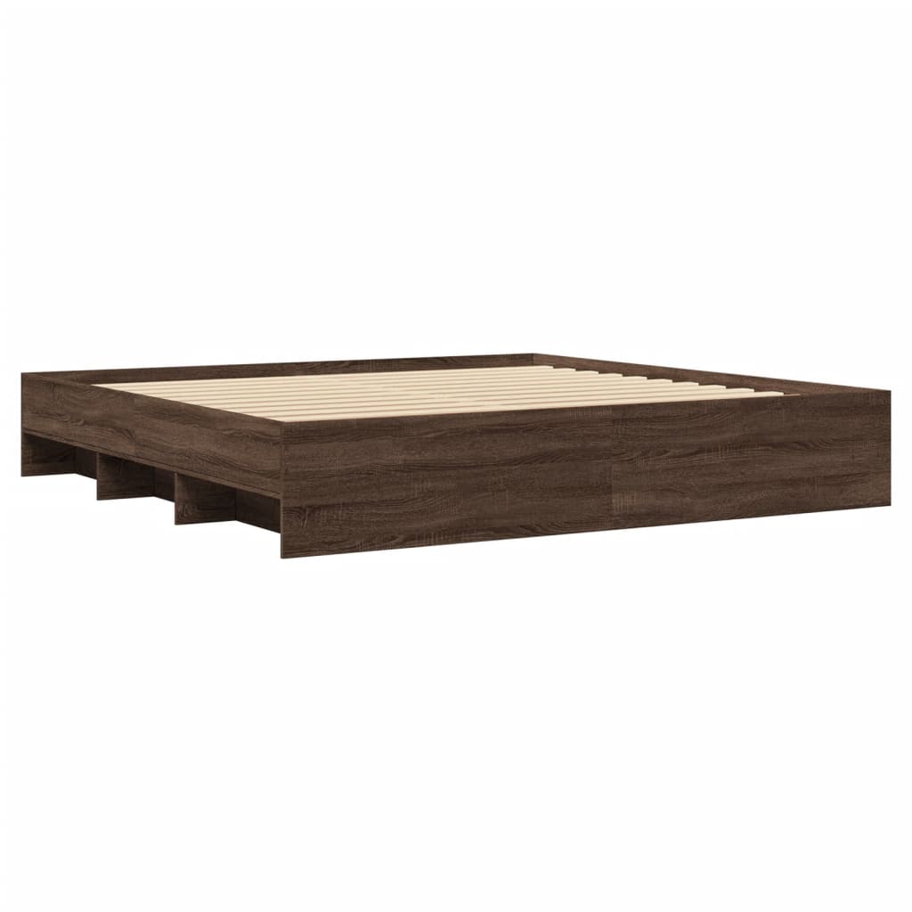 Bedframe zonder matras 200x200 cm spaanplaat bruin eikenkleurig is nu te koop bij PeponiXL, paradijselijk wonen!