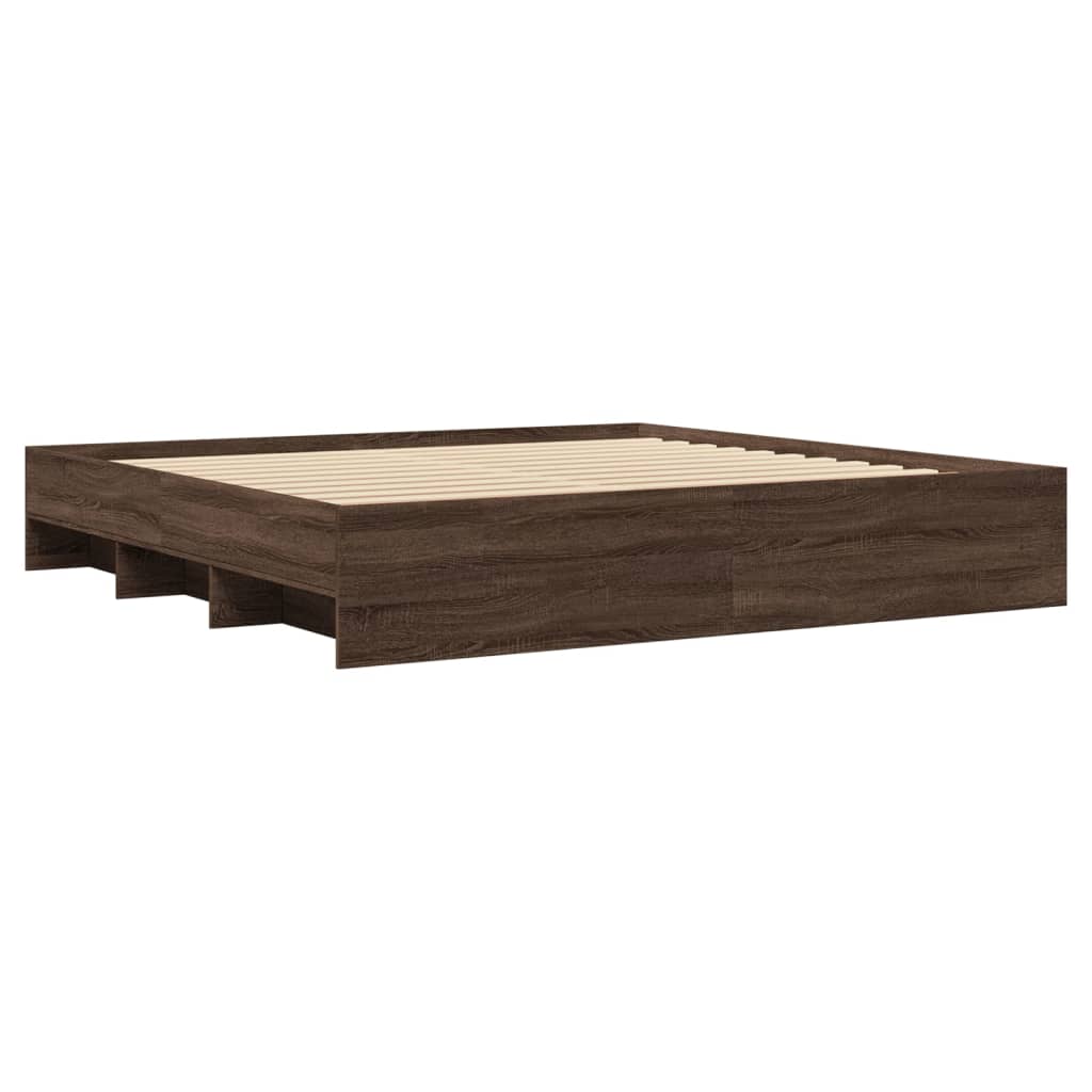 Bedframe zonder matras 200x200 cm spaanplaat bruin eikenkleurig is nu te koop bij PeponiXL, paradijselijk wonen!