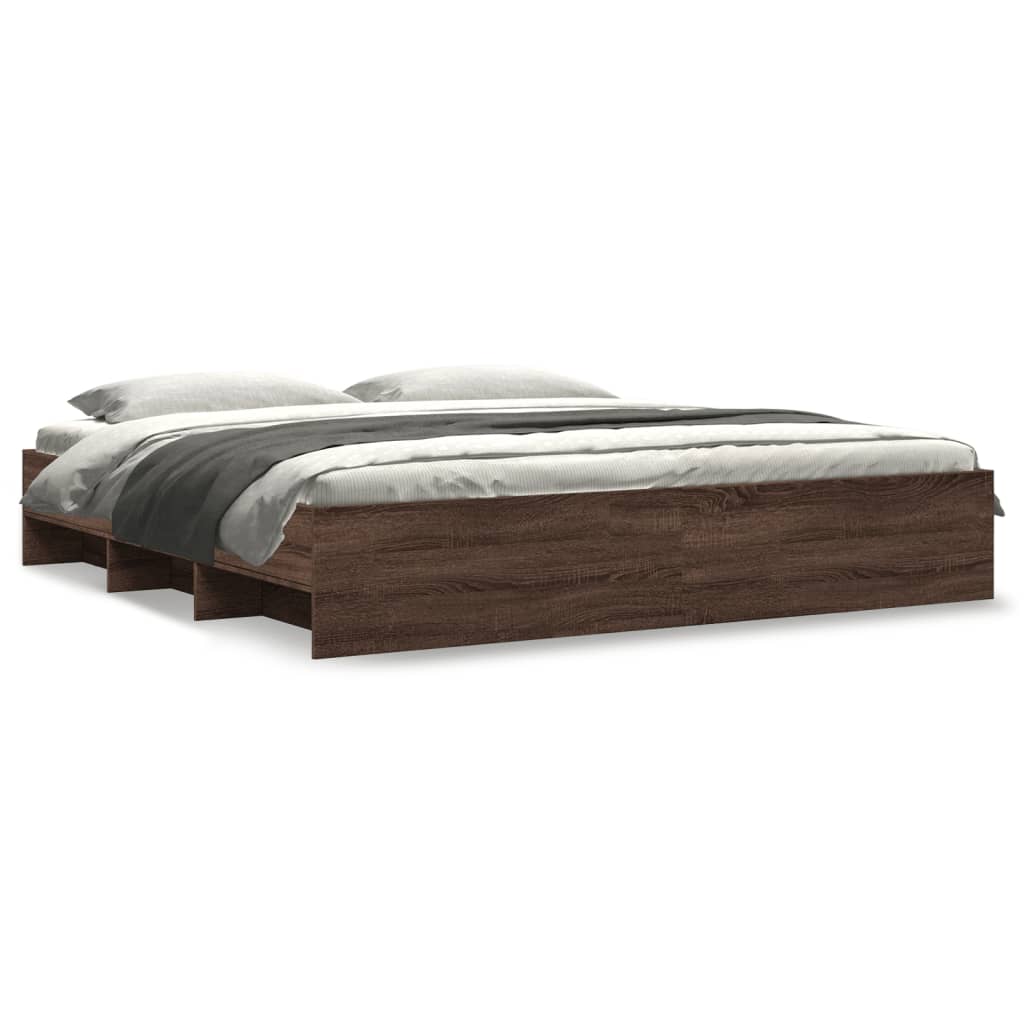 Bedframe zonder matras 200x200 cm spaanplaat bruin eikenkleurig is nu te koop bij PeponiXL, paradijselijk wonen!