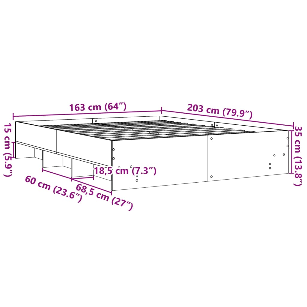 Bedframe zonder matras hout sonoma eikenkleurig 160x200 cm is nu te koop bij PeponiXL, paradijselijk wonen!