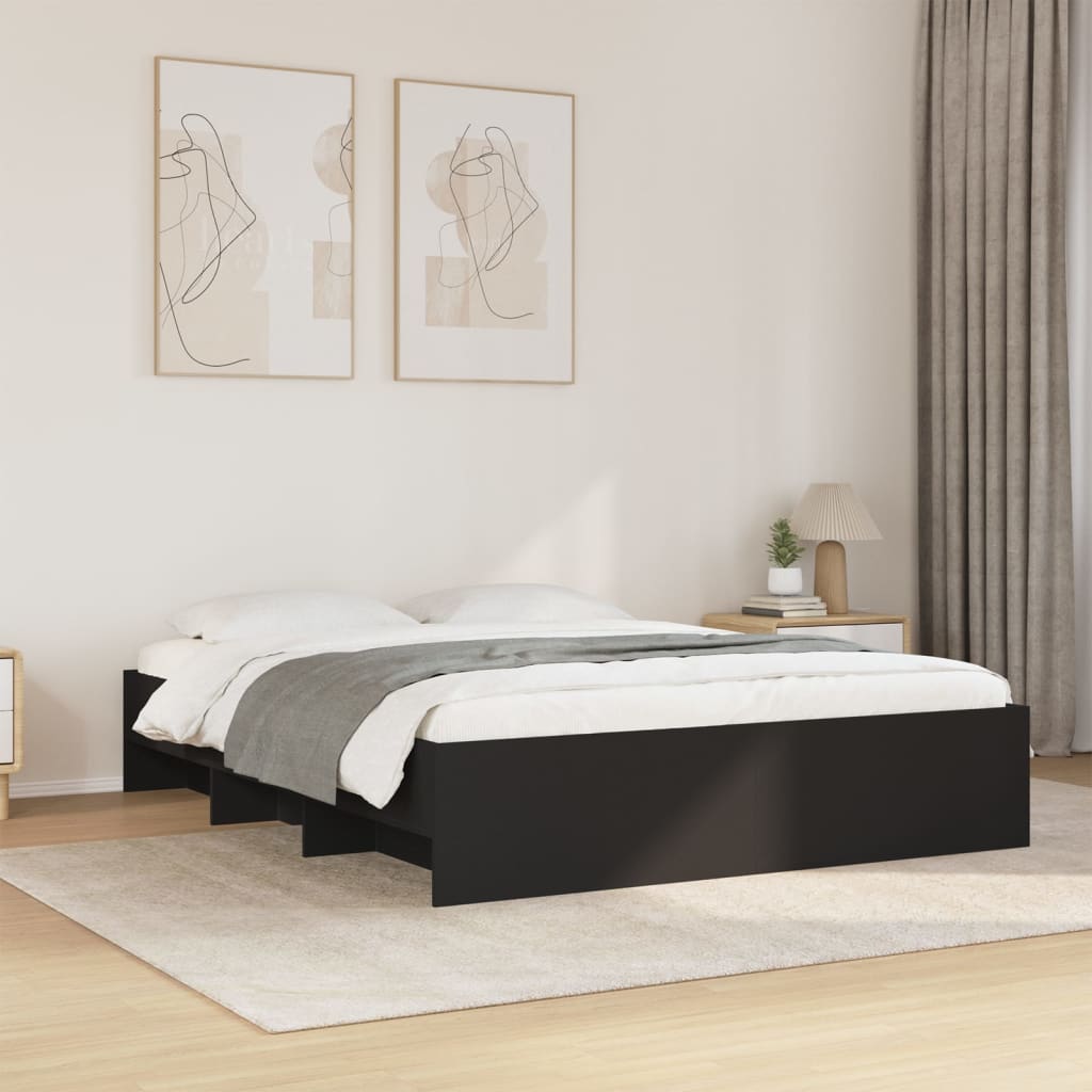 Bedframe bewerkt hout zwart 150x200 cm is nu te koop bij PeponiXL, paradijselijk wonen!