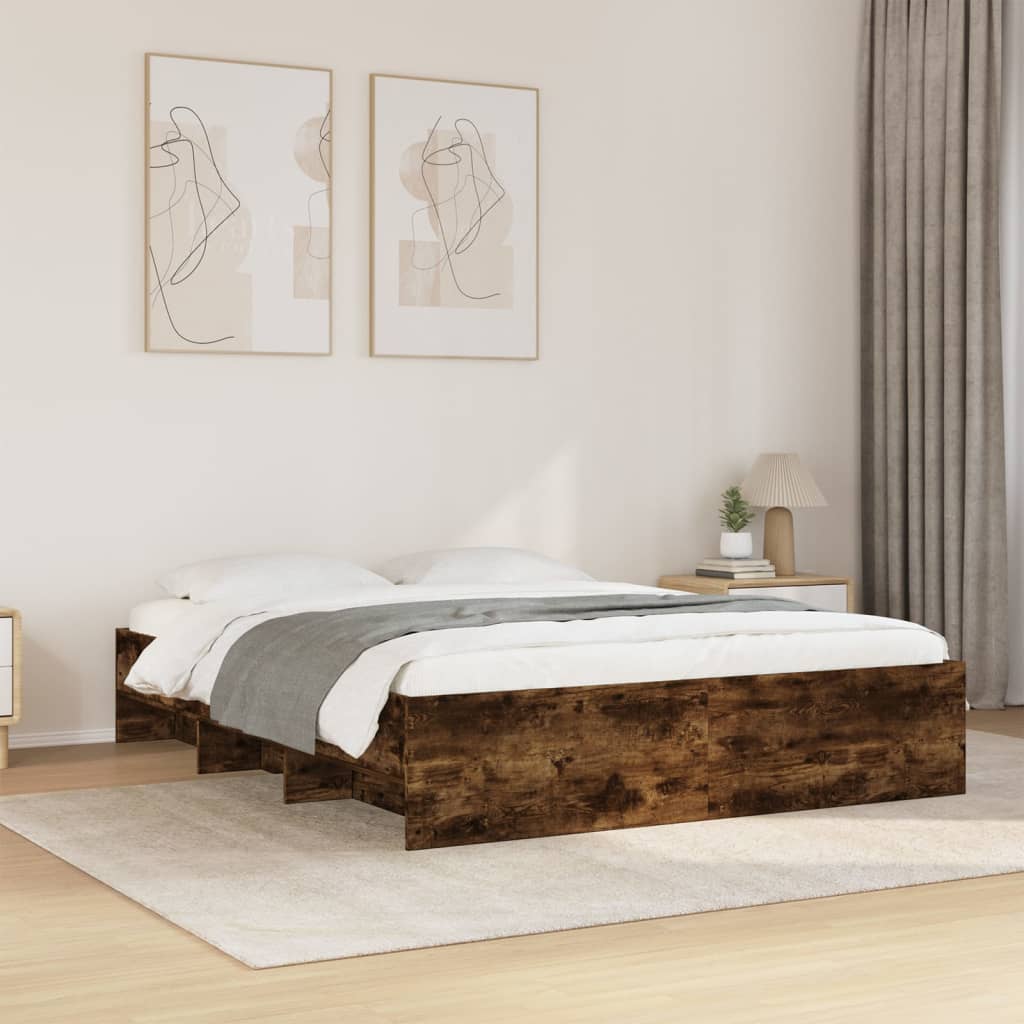 Bedframe zonder matras hout gerookt eikenkleurig 150x200 cm is nu te koop bij PeponiXL, paradijselijk wonen!