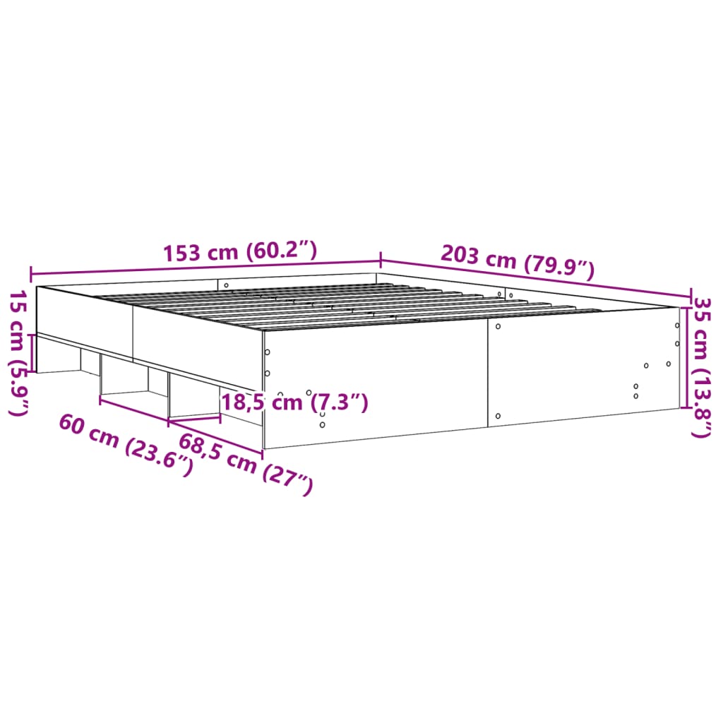 Bedframe zonder matras hout gerookt eikenkleurig 150x200 cm is nu te koop bij PeponiXL, paradijselijk wonen!