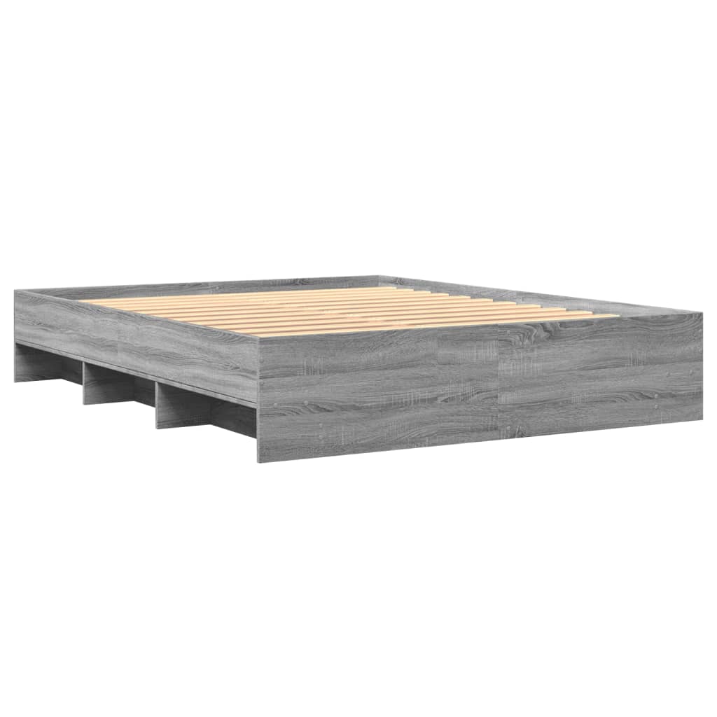 Bedframe bewerkt hout grijs sonoma eikenkleurig 150x200 cm is nu te koop bij PeponiXL, paradijselijk wonen!