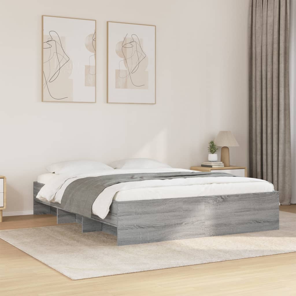 Bedframe bewerkt hout grijs sonoma eikenkleurig 150x200 cm is nu te koop bij PeponiXL, paradijselijk wonen!